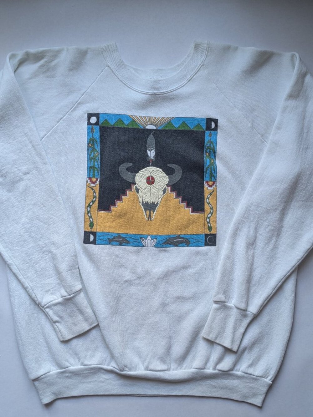 Vintage 90s Southwest-themed FOTL Puffy Paint White Graphic Sweatshirt Pullover